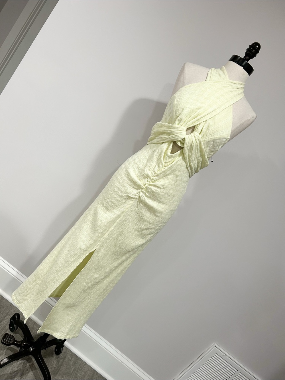 Free People Pale Yellow Twist-Halter Maxi Dress
